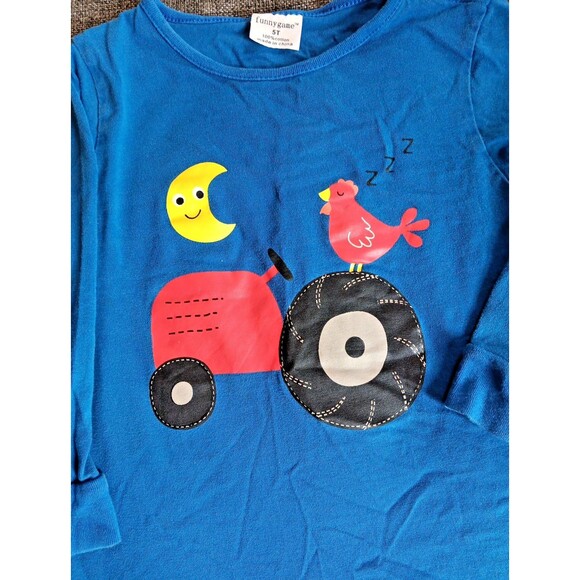 Pajamas Shirt 5T blue Funny Game Toddler Farm sleepwear Long Sleeve - Picture 2 of 4
